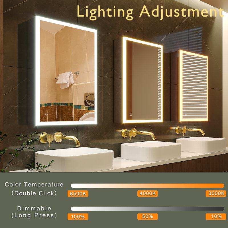  Armoire de salle de bain à miroir à DEL avec douille et USB, à intensité variable