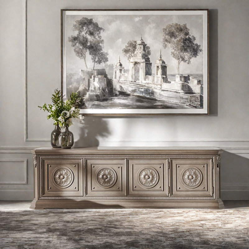 Téléviseur américain de luxe en bois massif sculpté bas de gamme américain