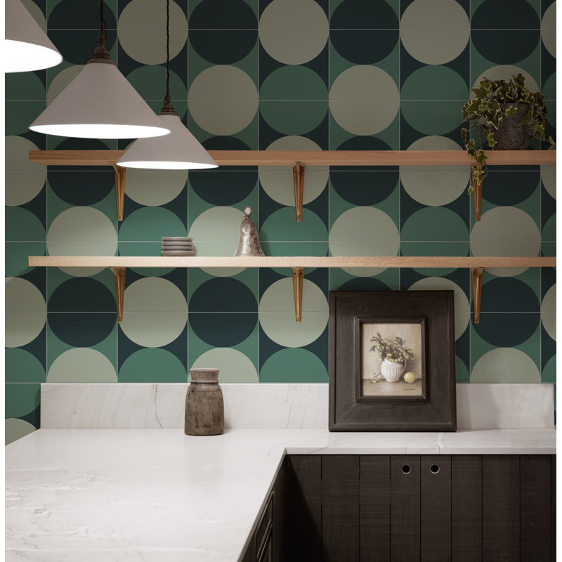 8" X 8" Rigid Green DIY Peel & Stick Graphic Patterned Tile Backsplash