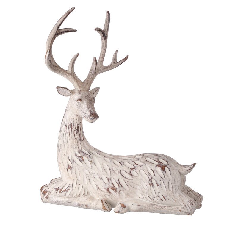 Steelside™ Laying Carved Deer Decorative Accent & Reviews | Wayfair