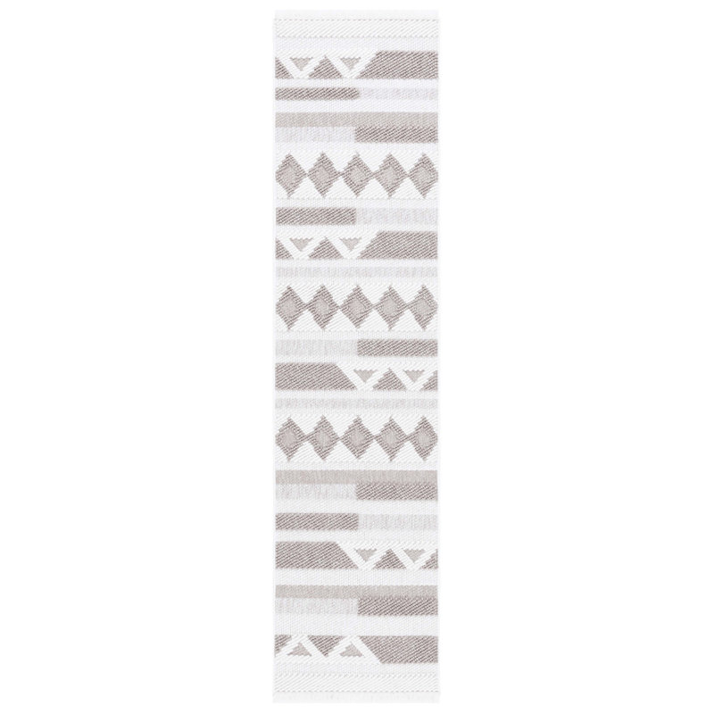 Tapis géométrique tissé à la machine en jute gris / ivoire, Tapis de couloir 2 pi x 8 pi
