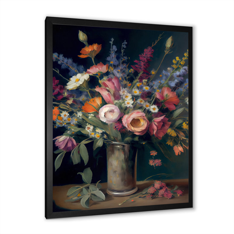 «Retro Still Life with Blossoming Wildflowers I», reproduction sur toile, H 40 po x l 30 po x P 1,5 po, Cadre photo noir