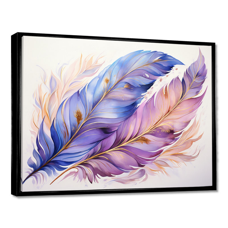 Phelan - Plumes, art mural, H 12 po x l 20 po x P 1 po, Toile avec cadre flottant noir