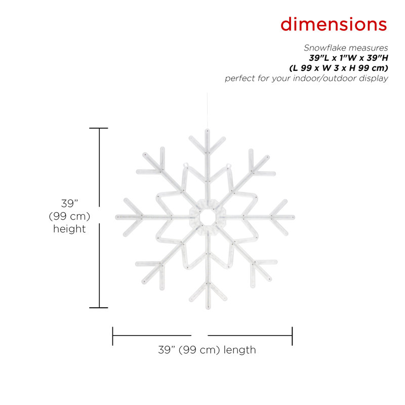 Large Snowflake Decoration with Blue and White Motion LED Lights, 39'' H X 39'' W X 1'' D, Blue and White