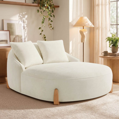  Oversized 49.6"W Upholstered Chaise Lounge Chair With Solid Wood Legs &2 Pillows