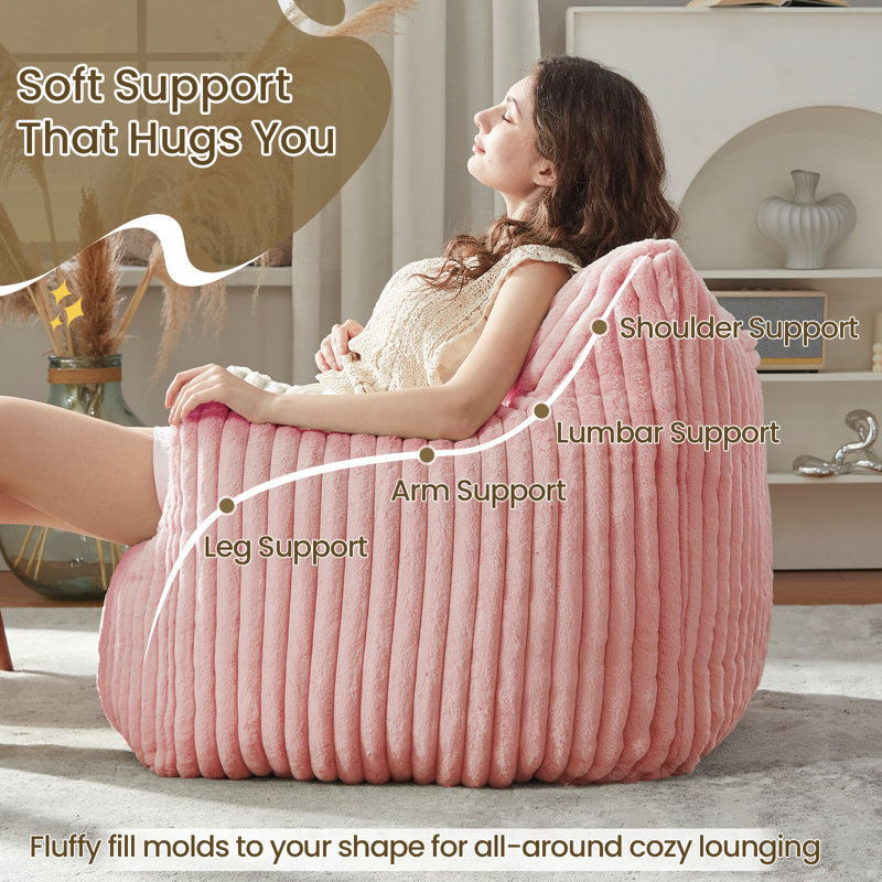 Bean Bag Chair for Adults with Lumbar support pillow, Memory Foam Giant Bean Bag Sofa with Faux Fur Material Lazy Sofa for Living Room Bedroom Dorm Office