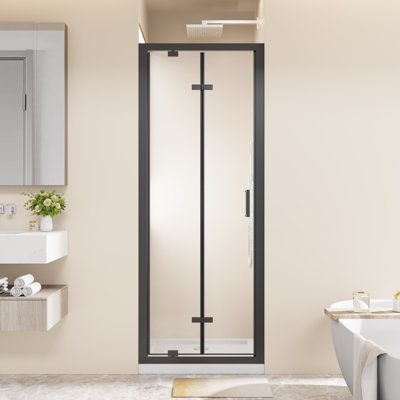 28" X 72" Framed Bi-fold Pivot Shower Door, 1/4" Clear Tempered Glass Space Saving Folding Shower Enclosure With Stainless Steel Handle, Reversible Installation