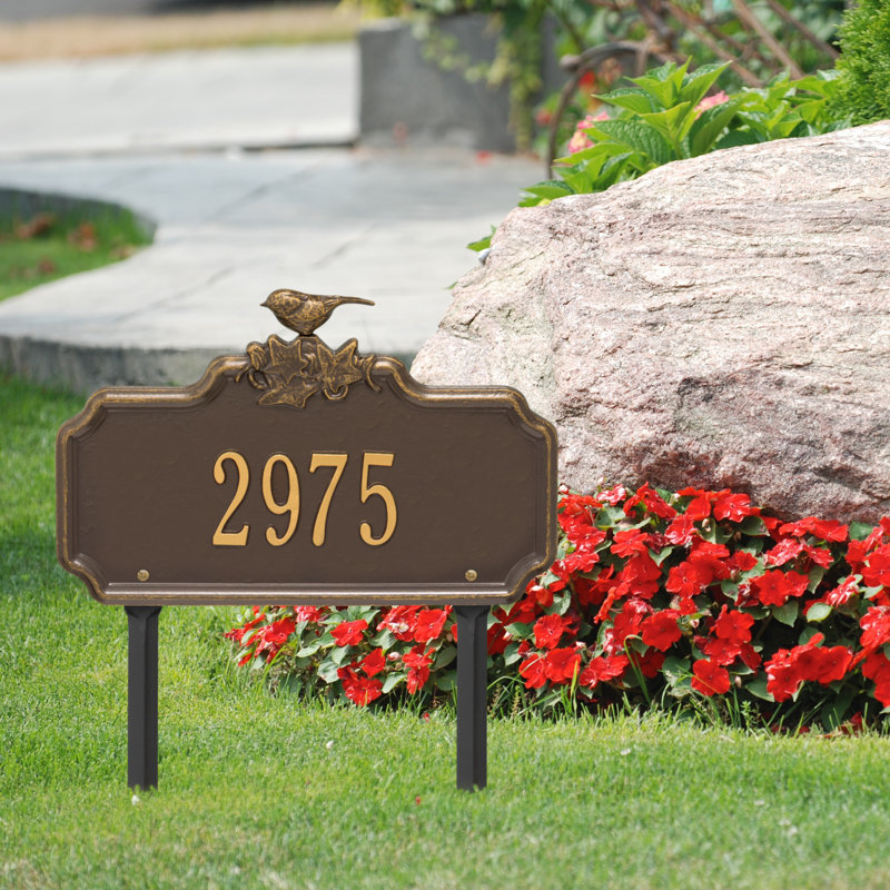 Enseigne de jardin personnalisée 1 ligne chickadee ivy, Bronze/Doré, Oui