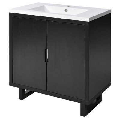 Ensemble de meuble-lavabo 30 po avec lavabo, armoire combinée, armoire de rangement pour salle de bain, structure en bois massif (identique à celle du modèle SV000008AAB-1)