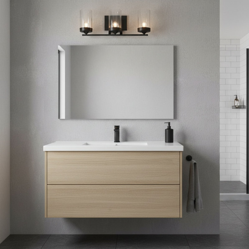 3 Light Vanity Lighting In Black Finish With Clear Glass Shade