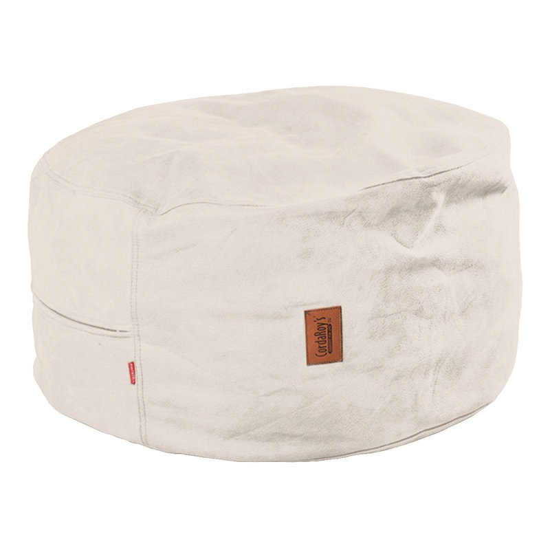 Faux Leather Pouf, Ivory Faux Leather
