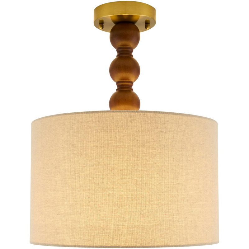Glenell 1-Light Drum Pendant with Linen Shade, Brass