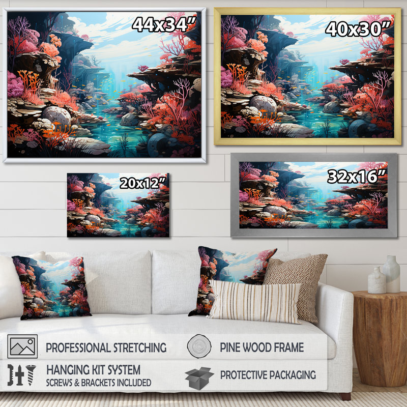" Coral World Expression ", Natural Floater Framed, 12" H x 20" W x 1" D