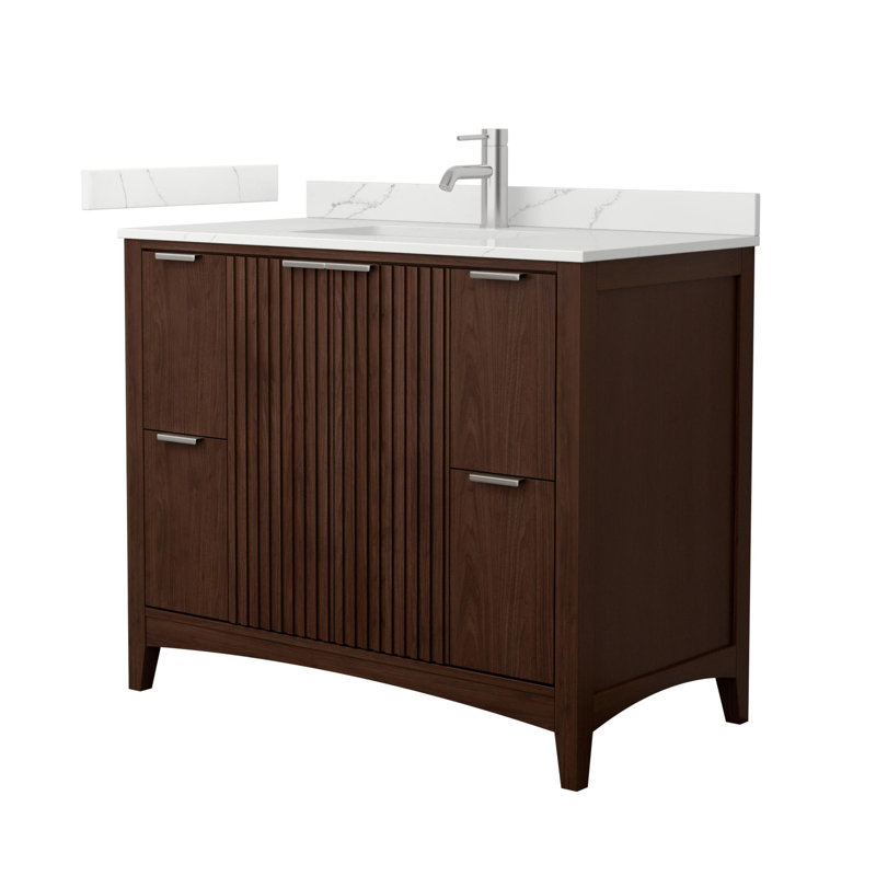 Palmilla 30" Freestanding Single Bathroom Vanity with Quartz Top, Brown / Brushed Gold, 42", Giotto Quartz