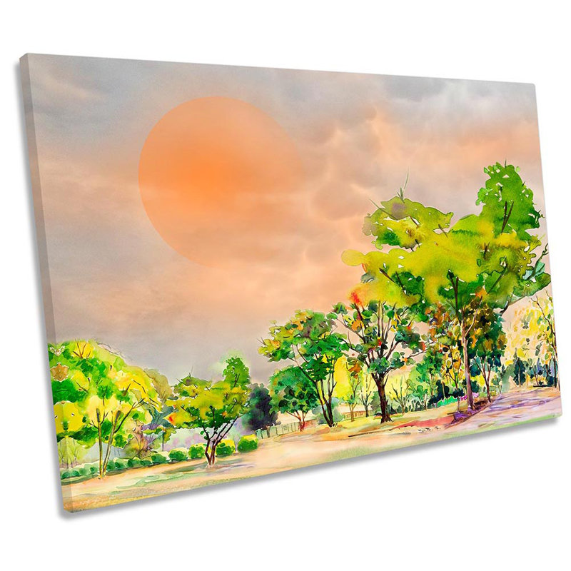 Orange Landscape Green Trees - Wrapped Canvas Print, 30.5cm H x 45.7cm W x 2cm D