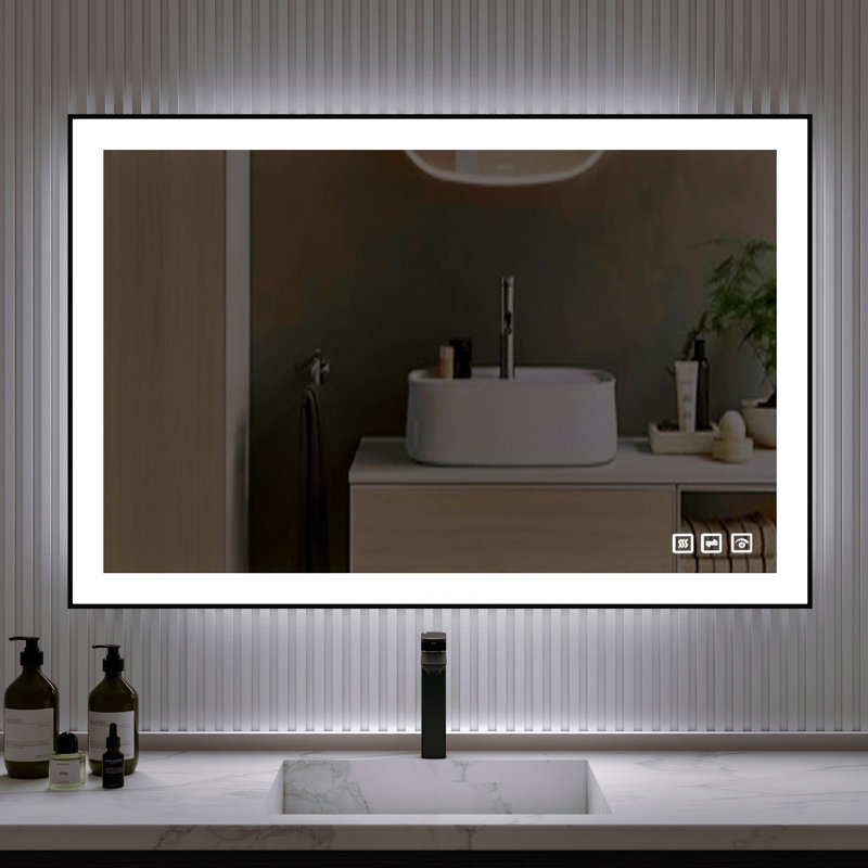 Miroir de salle de bain multifonctionnel éclairé, H 48 po x l 32 po