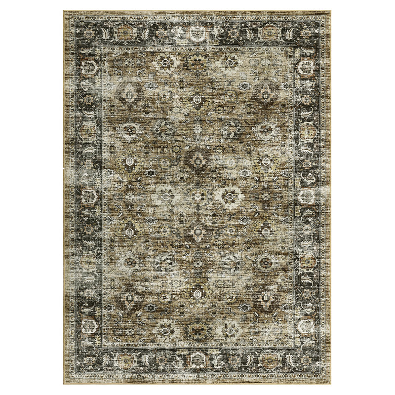 Washable Vintage Area Rug for Living Room, Bedroom, or Office - Distressed Floral Carpet, Non-Slip, Mark Resistant, Low Pile, Soft Printed Mat - Available in Black Grey, Pink, Grey Taupe, 5x7 & 8x10 Sizes