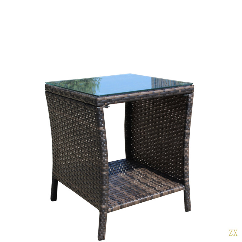 Table basse d'extérieur 1 table basse avec verre trempé transparent, Brun