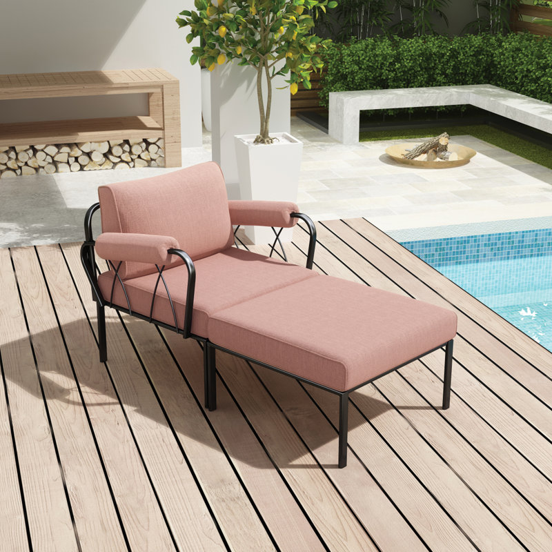 Ensemble de patio en tissu rose et noir Rajni (1 fauteuil avec accoudoirs, 1 repose-pieds)