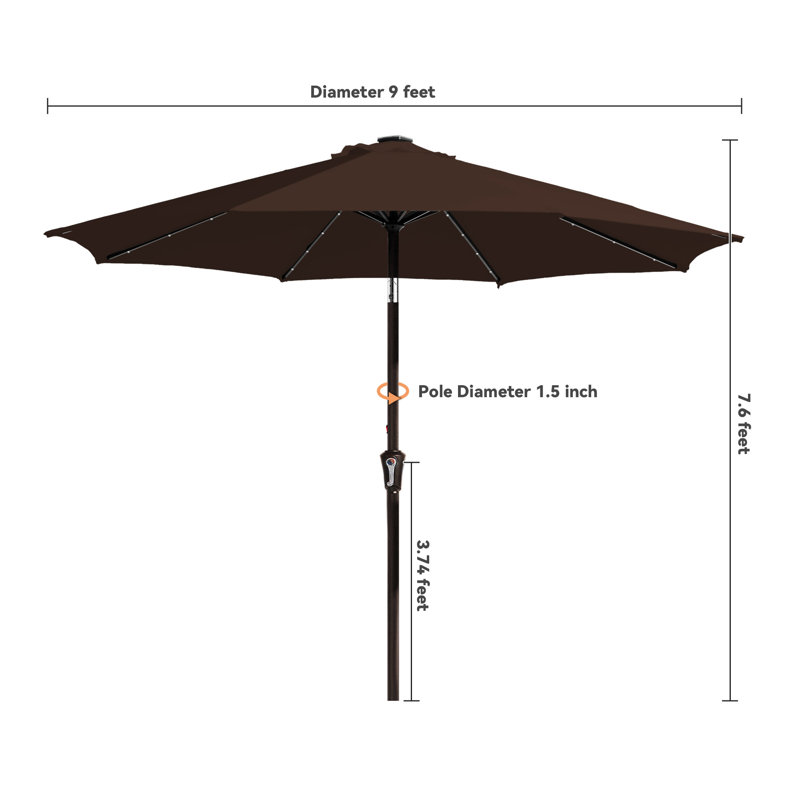 Parasol de marché avec manivelle Beka, Brun, H 91,2 po x l 108 po x P 108 po
