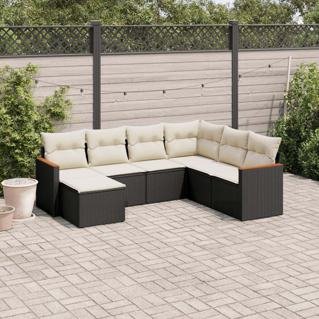 Vidaxl 7-Tlg. Garten-Sofagarnitur Mit Kissen Schwarz Polyrattan