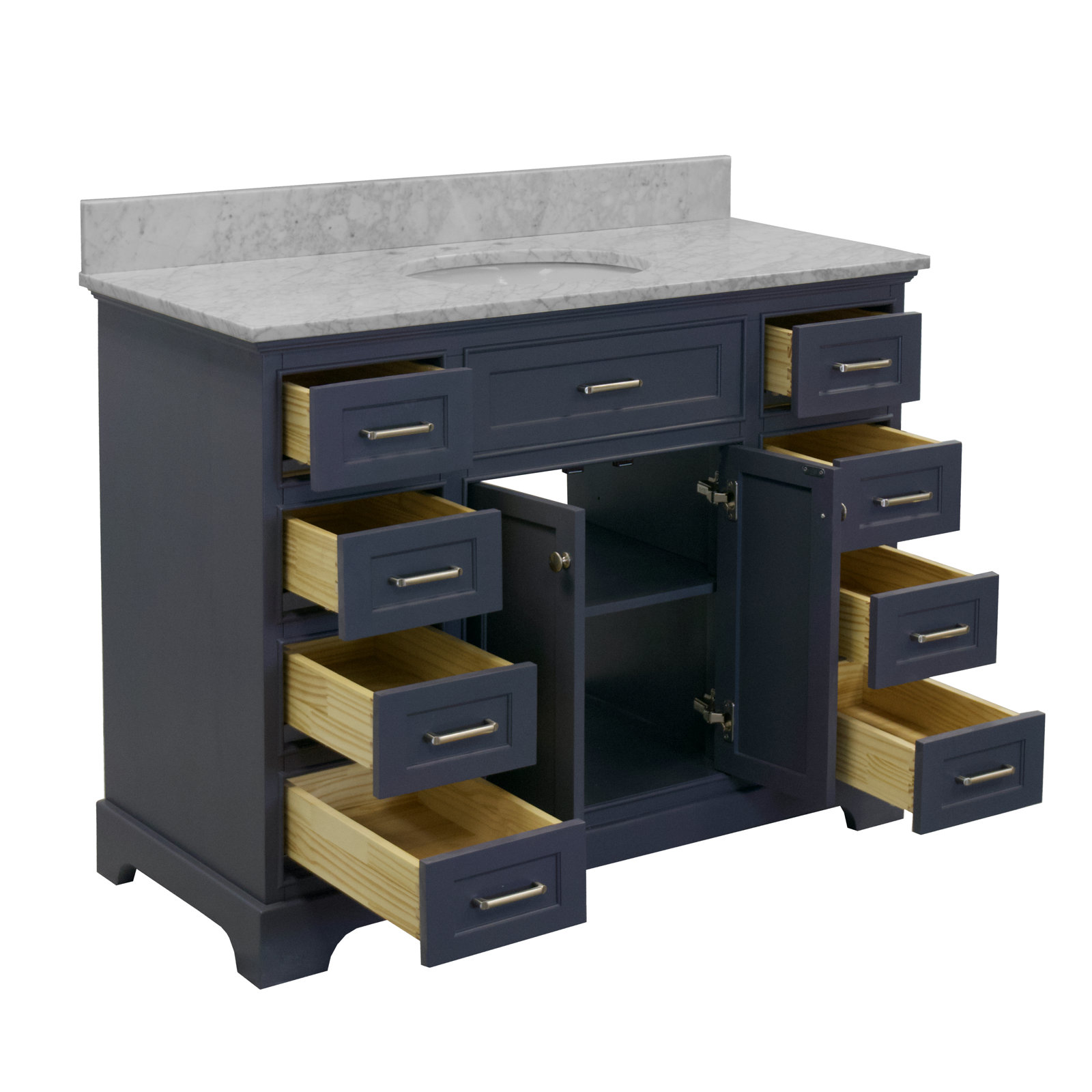Ronnie 48'' Single Bathroom Vanity, Marine Gray, Carrara Marble