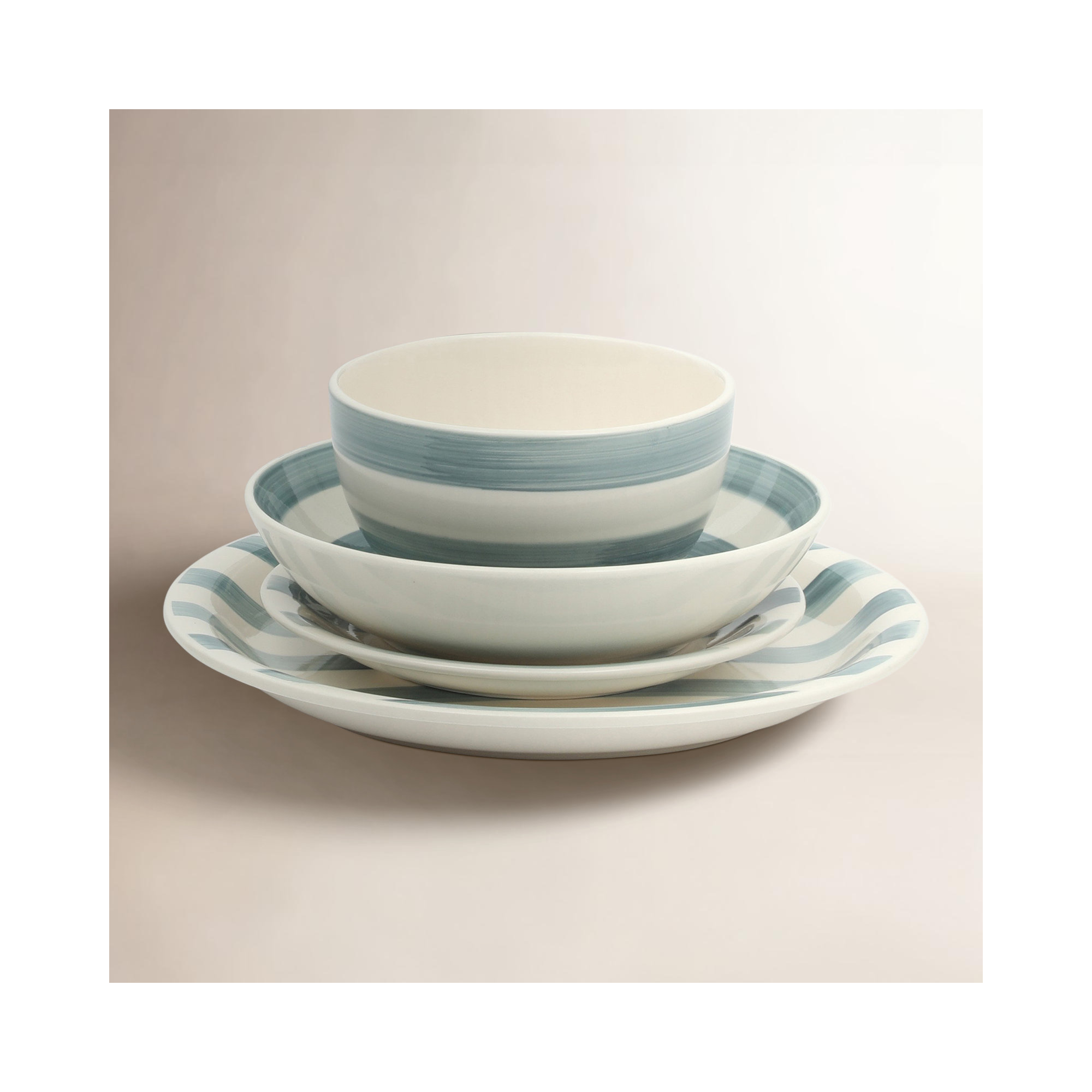 Gibson Home Kenwood Shores 16 Piece Stoneware Dinnerware Set, Service for 4, Blue
