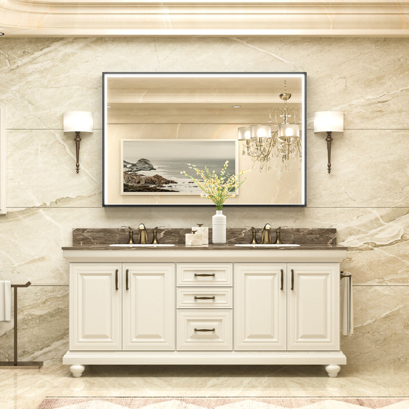Miroir de salle de bain à cadre en métal avec anti-buée, 55 po x 36 po