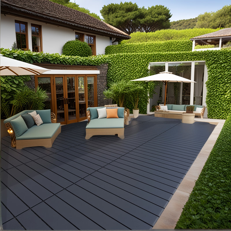 Carreau de terrasse rectangulaire en plastique à emboîtement de 24 po x l 12 po, 24 pièces inclus, Gris foncé