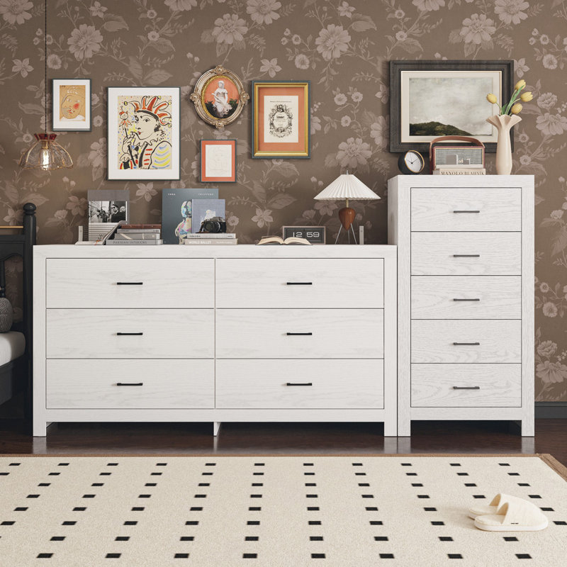 Ensemble de chambre à coucher avec commode haute et commode, Gris