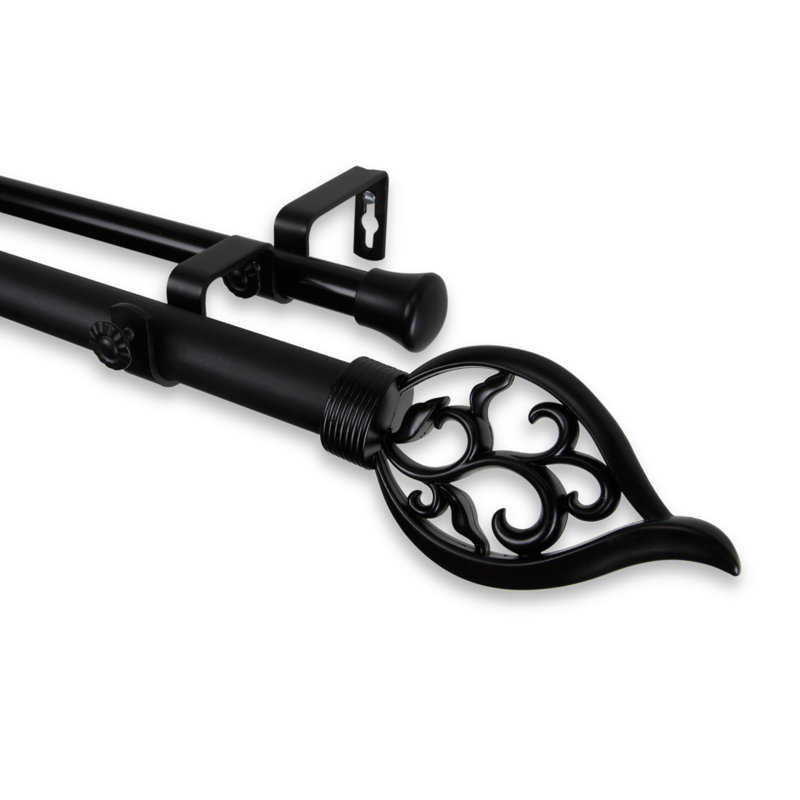 Tringle à rideaux double Rinker, Noir, l 160 po à 240 po