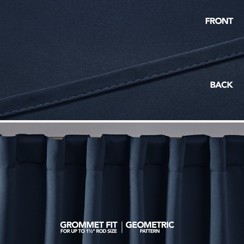 Taburao Back Tab Room Darkening Curtain Pair, 42" W x 45" L, Navy Blue