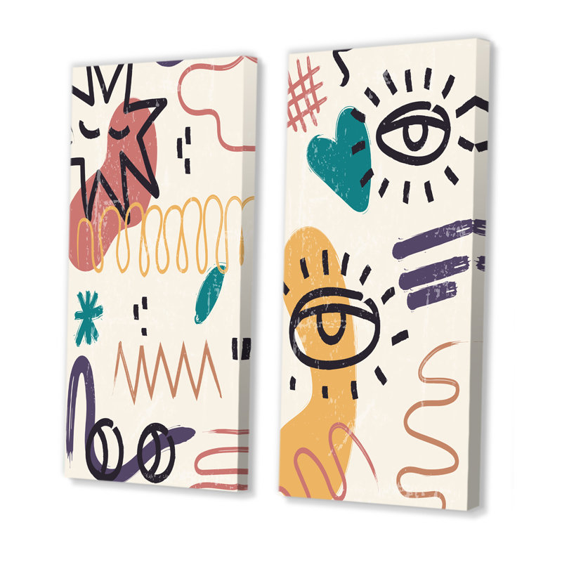 «Vintage Abstract Shapes Universe III», ensemble de 2 impressions, H 40 po x l 40 po x P 1,5 po, Toile tendue