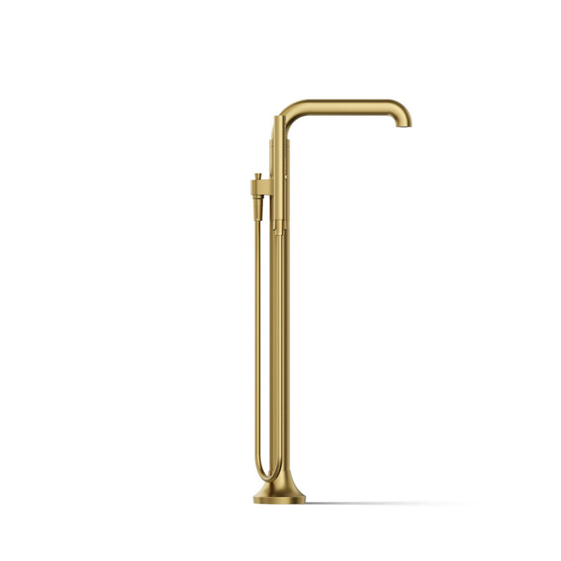 Tone Floor Mounted Clawfoot Tub Faucet, Vibrant Brushed Moderne Brass