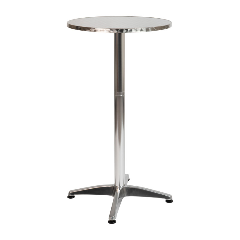 Trumann Indoor/Outdoor Aluminum Round Bar Height Table with Cross Base, Silver