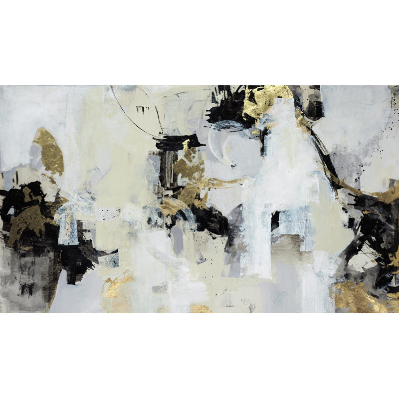Giant Abstract Canvas Art in Black, White, and Gold