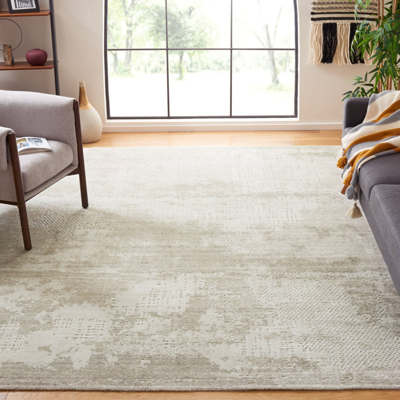 Virsie Hand Loomed Wool/Viscose/Cotton Abstract Rug in Grey/Ivory, Rectangle 8' x 10'