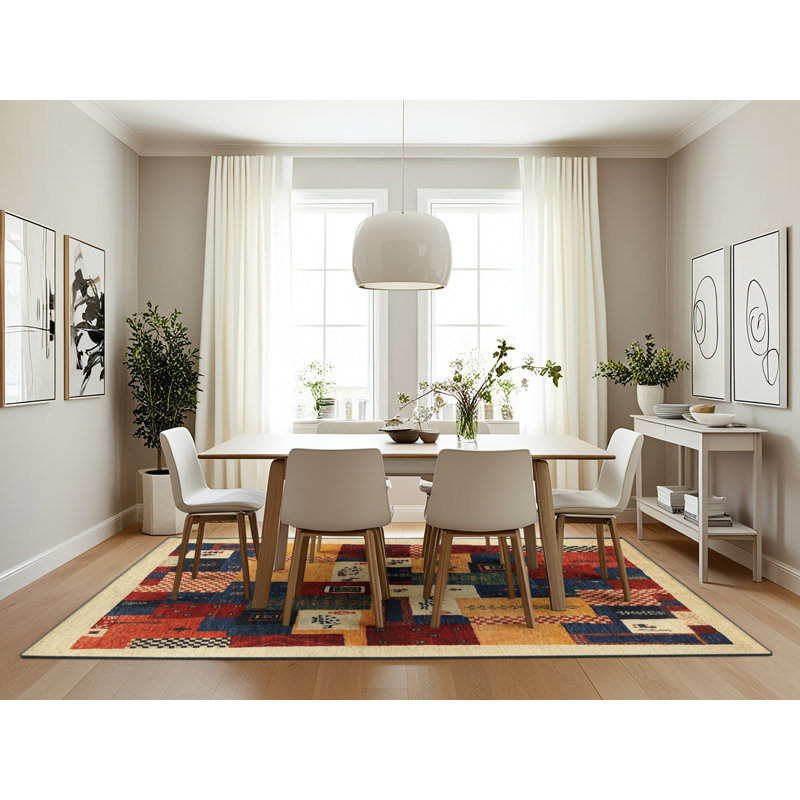 Gris/beige/rouge Tapis décoratif, Rectangle 7 pi x 10 pi