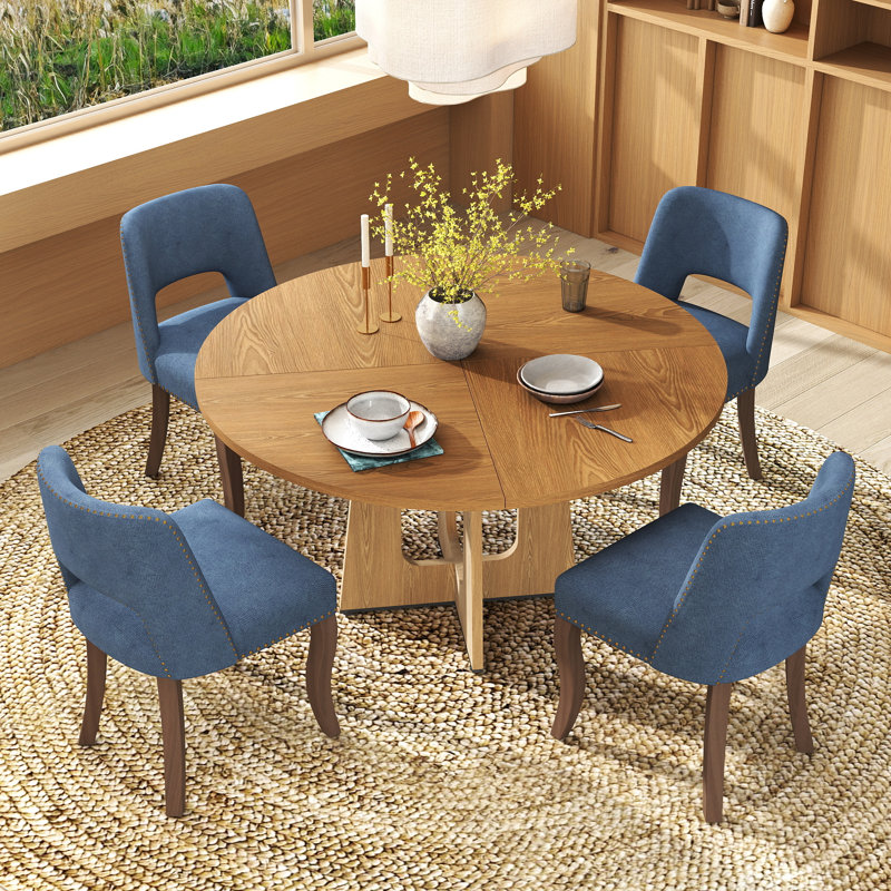 Ensemble de table ronde 47 po avec chaises 4/6 rembourrées, finition chêne / noyer / marbre pour la cuisine de la salle à manger