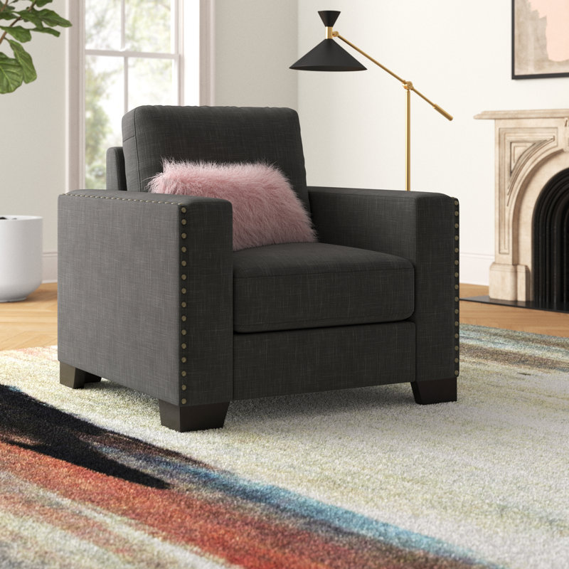 Chaise avec accoudoirs Schacher, Lin gris foncé chiné