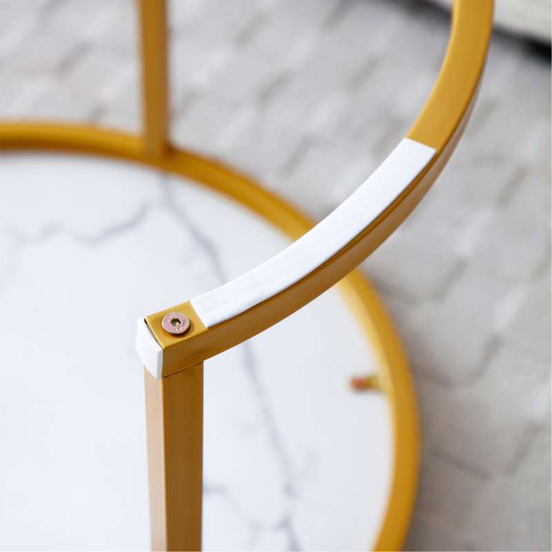 Set 2 Coffee Table Nesting White And Gray Top Frame Circular Round And Marble Pattern Wooden Tables
