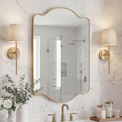 Louisa 24 in. W x 36 in. H Medium Scalloped Rectangular Metal Framed Wall Mirror for Bathroom Vanity or Entryway, Gold