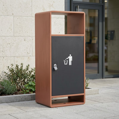 Commercial Outdoor Trash Can with Locking Door, Steel Waste Receptacle with Open Top & Storage Shelf