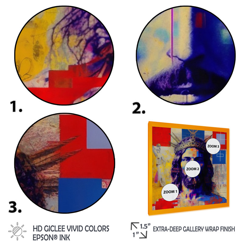 Pop Art Jesus Portrait II - reproduction sur toile, H 30 po x l 30 po x P 1 po, Impression dorée sur toile encadrée