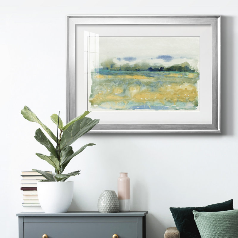 «Flowing Landscape I» - peinture encadrée, Argent, H 22,5 po x l 30,5 po x P 1 po, Blanc