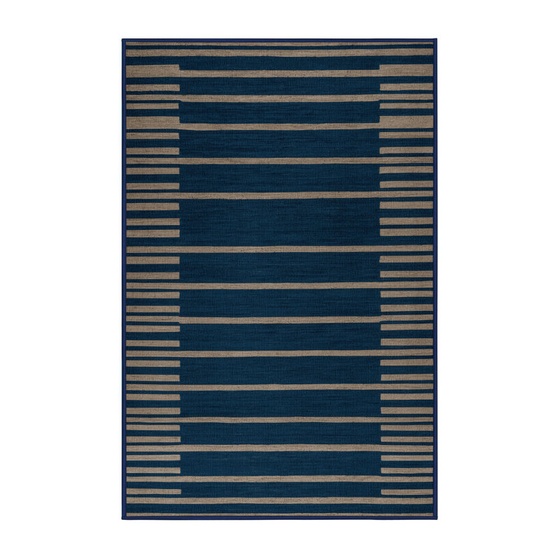 Tapis bleu à rayures horizontales lavable à la machine, Rectangle 4pi x 6 pi