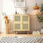 Armoire de rangement en maille rotin 4 portes, buffet avec huit espaces de rangement, pour entrée, salon, couloir-1273896862