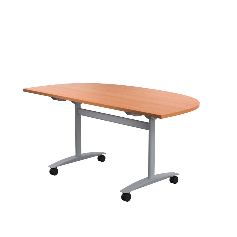 Buariki Half-circle 4 Person Flip Top 160cm L Modular Training Table with Casters, Beech
