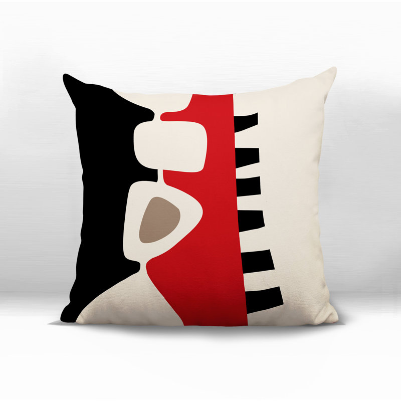 Oreiller carré réversible intérieur / extérieur Kanai, Rouge / noir / blanc cassé abstrait, H 17 po x l 17 po