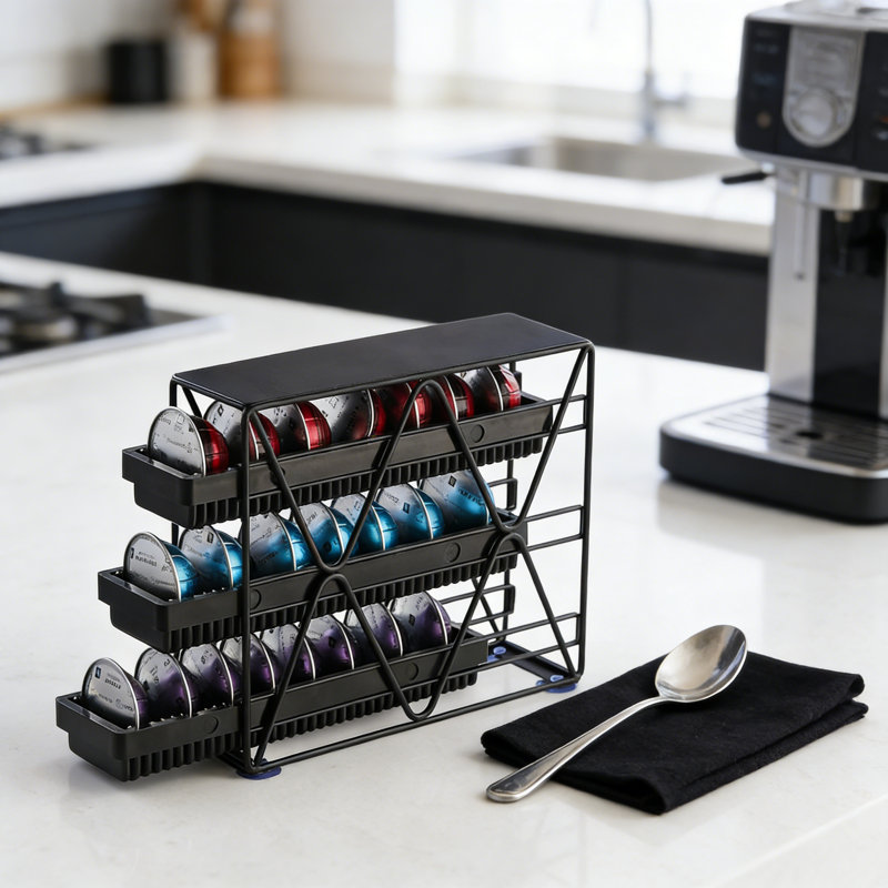 Porte-dosette à 3 niveaux pour capsules Nespresso Vertuo, organisateur de comptoir peu encombrant avec ventouses antidérapantes pour un rangement sûr
